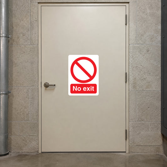 White no exit safety sign sticker with red prohibition symbol