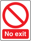 Red no-exit safety sign sticker with circled slash icon and "No exit" label