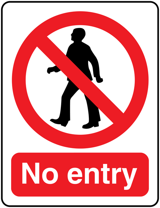 No entry safety sign sticker with barred walking person icon