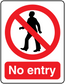 No entry safety sign sticker with barred walking person icon
