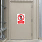 No admittance safety sign sticker with crossed-out worker; 'permit to work' text.