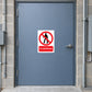 Safety sign sticker with “No admittance” symbol: red circle slash over a person