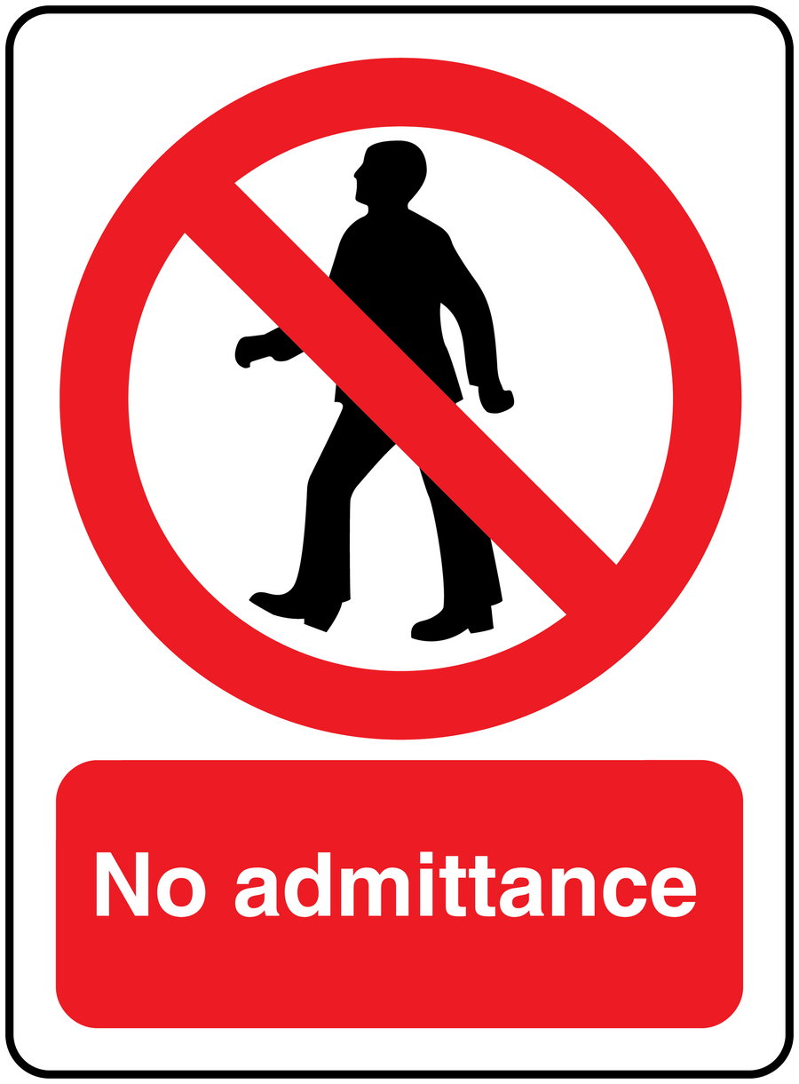 No admittance safety sign sticker with barred person symbol