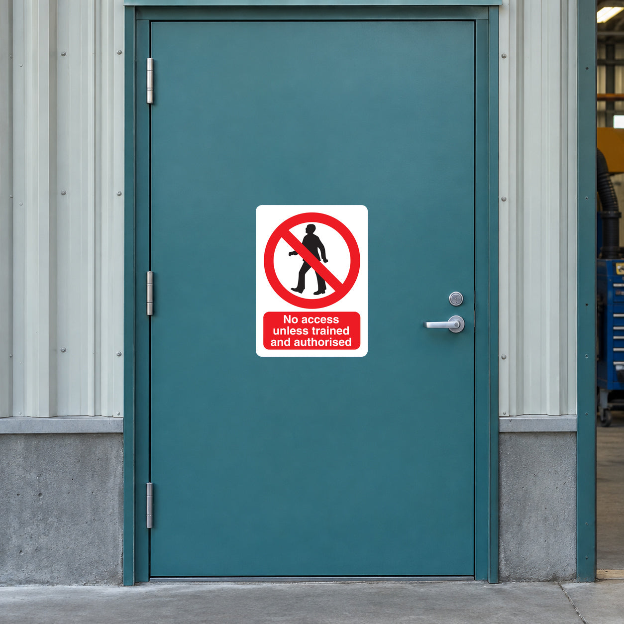 No access safety sign sticker with person icon, red slash, and warning text