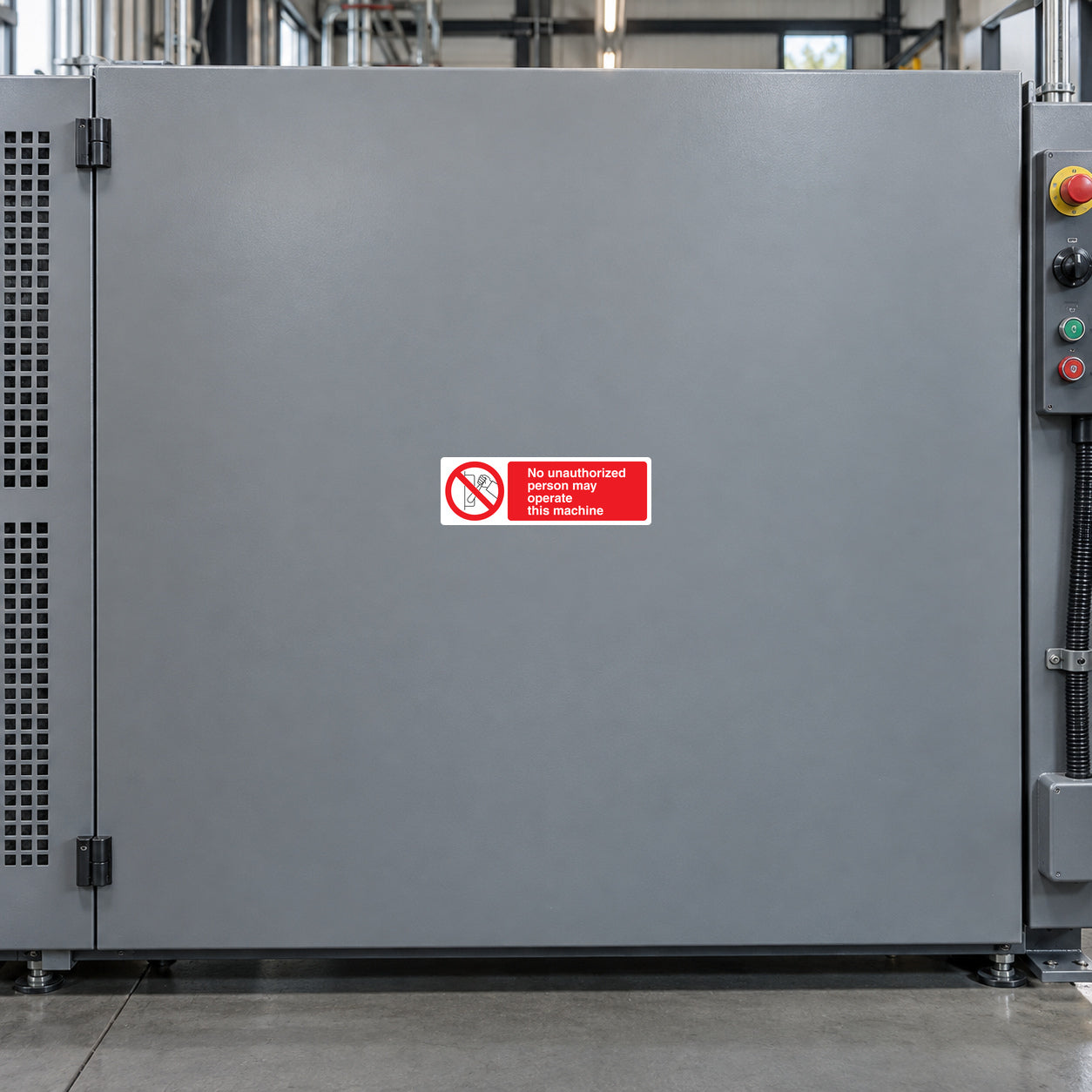 Safety sign sticker: No unauthorized persons may enter machine, red prohibition symbol