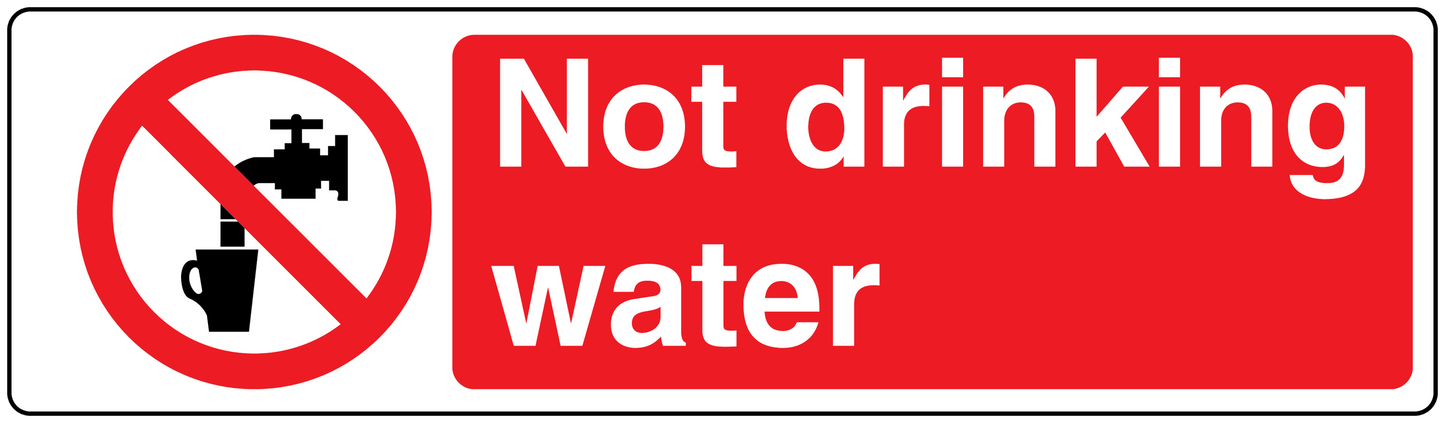 Safety sign sticker: red "Not drinking water" with prohibited water symbol