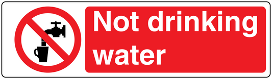 Safety sign sticker: red "Not drinking water" with prohibited water symbol