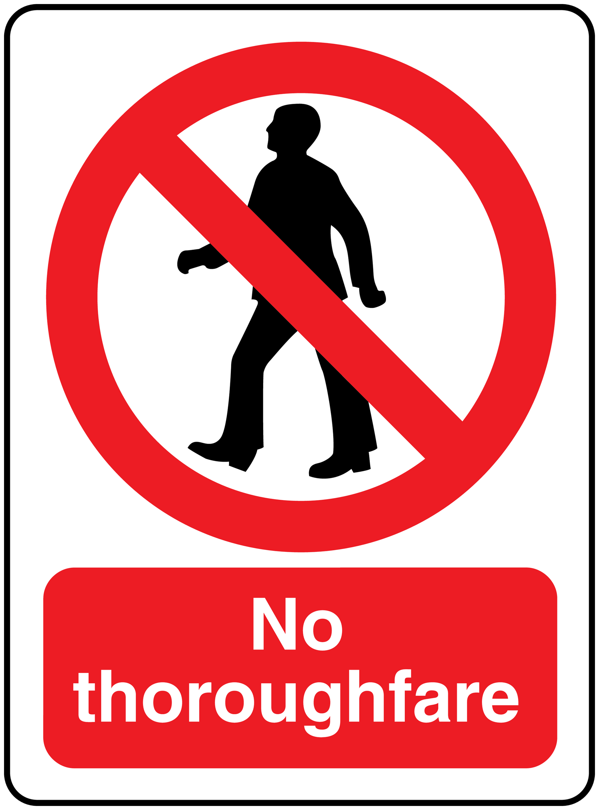No thoroughfare safety sign sticker with person icon and red prohibition symbol