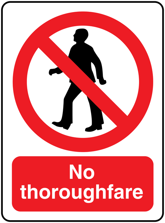 No thoroughfare safety sign sticker with person icon and red prohibition symbol