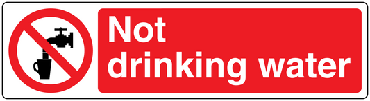 Water safety sticker: red no symbol and 'Not drinking water' text