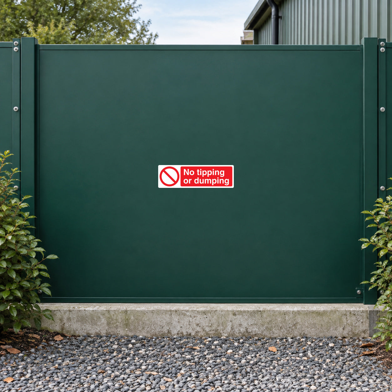Safety sign sticker: red no symbol, No tipping or dumping