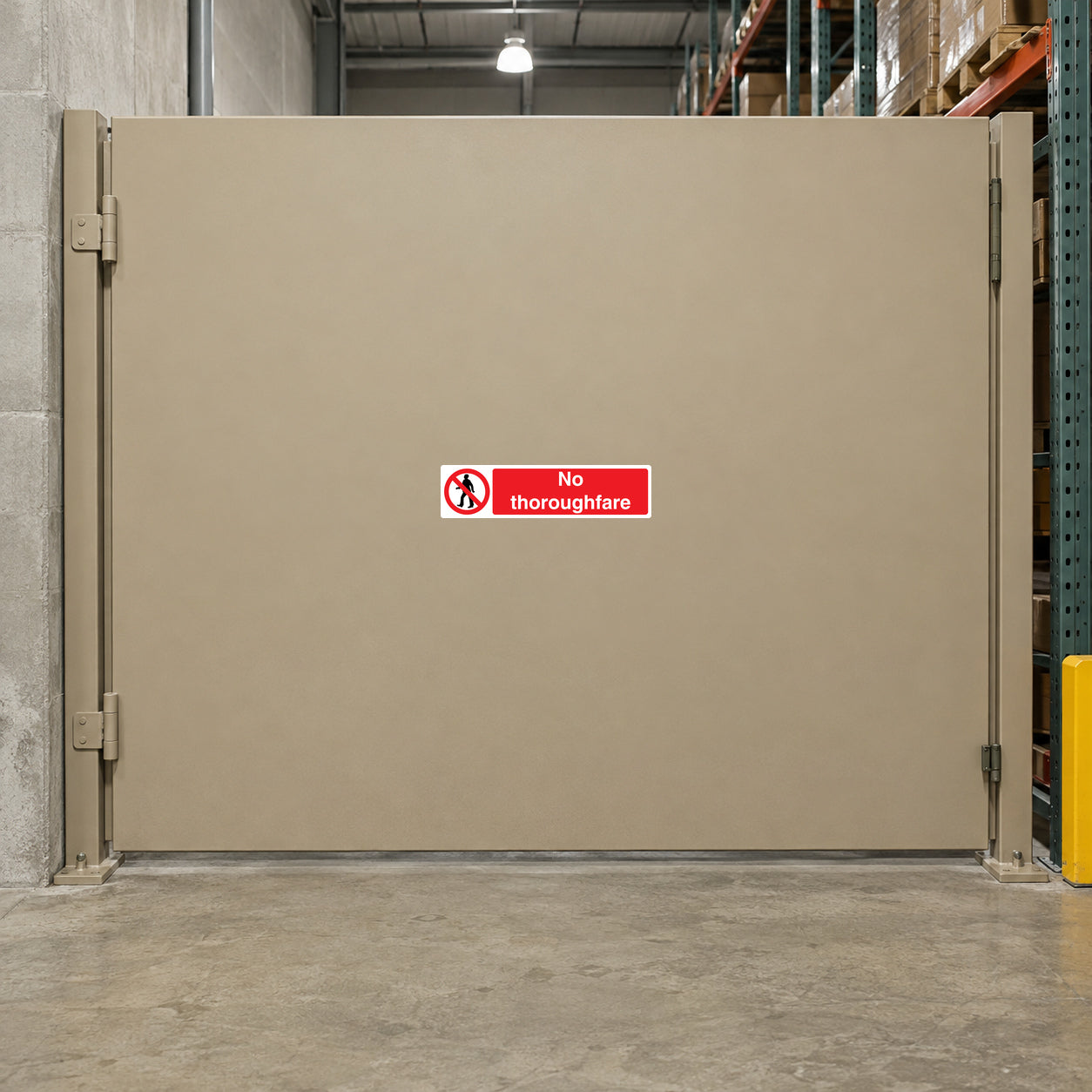 No thoroughfare safety sign sticker with red prohibition symbol and text