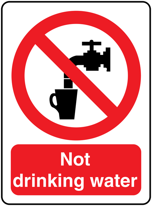 Safety sign sticker: red circle slash, Not drinking water text