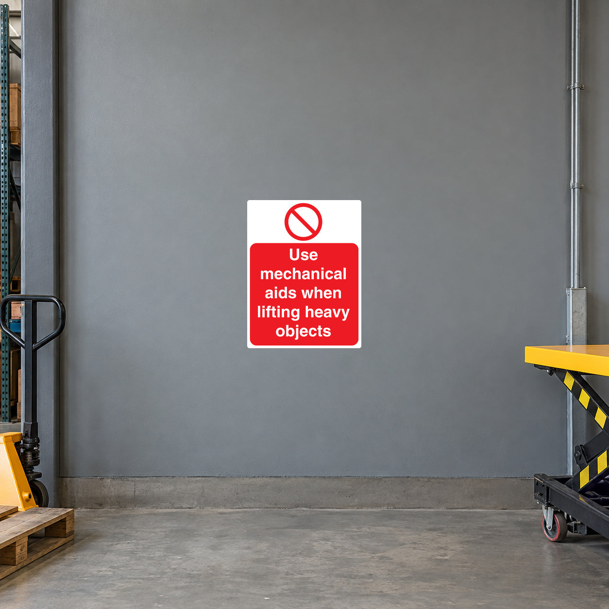 Safety sign sticker with red circle-slash and red text on white square