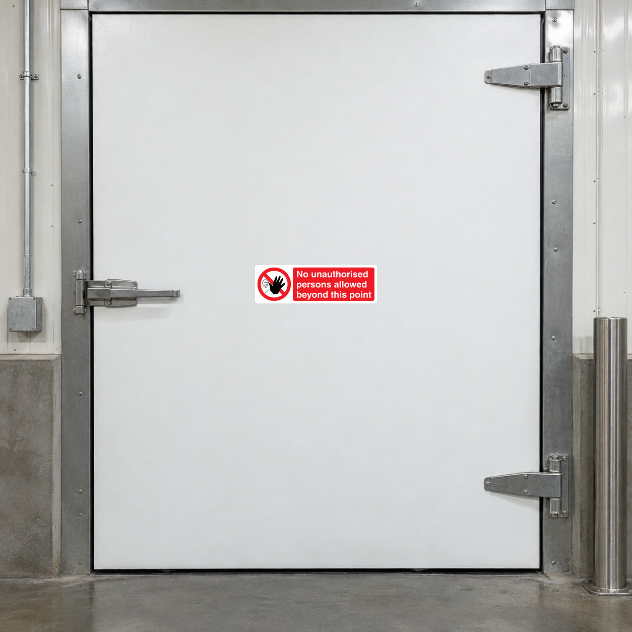 No safety sign sticker with red circle slash and text: no unauthorized persons allowed
