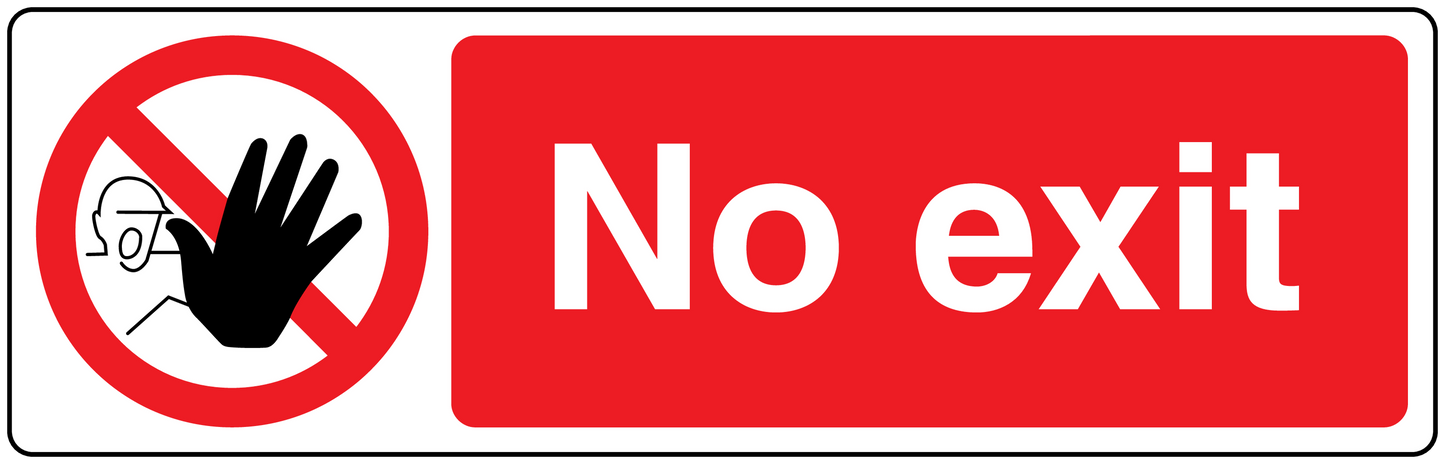 Red 'No exit' safety sign sticker with crossed-out hand symbol