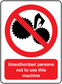 Safety sign sticker: red slash over gear and hand; Unauthorized persons not to use this machine