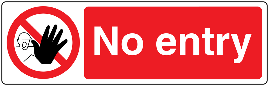 Red “No entry” safety sign sticker with a crossed no-hand symbol