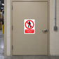 Safety sign sticker: red circle slash over a person, with “Unauthorized person… this point” text