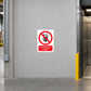 Safety sign sticker: red no-entry symbol and 'Unauthorized person not to enter this lift'.