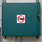Prohibition safety sign sticker with red circle slash and hand icon