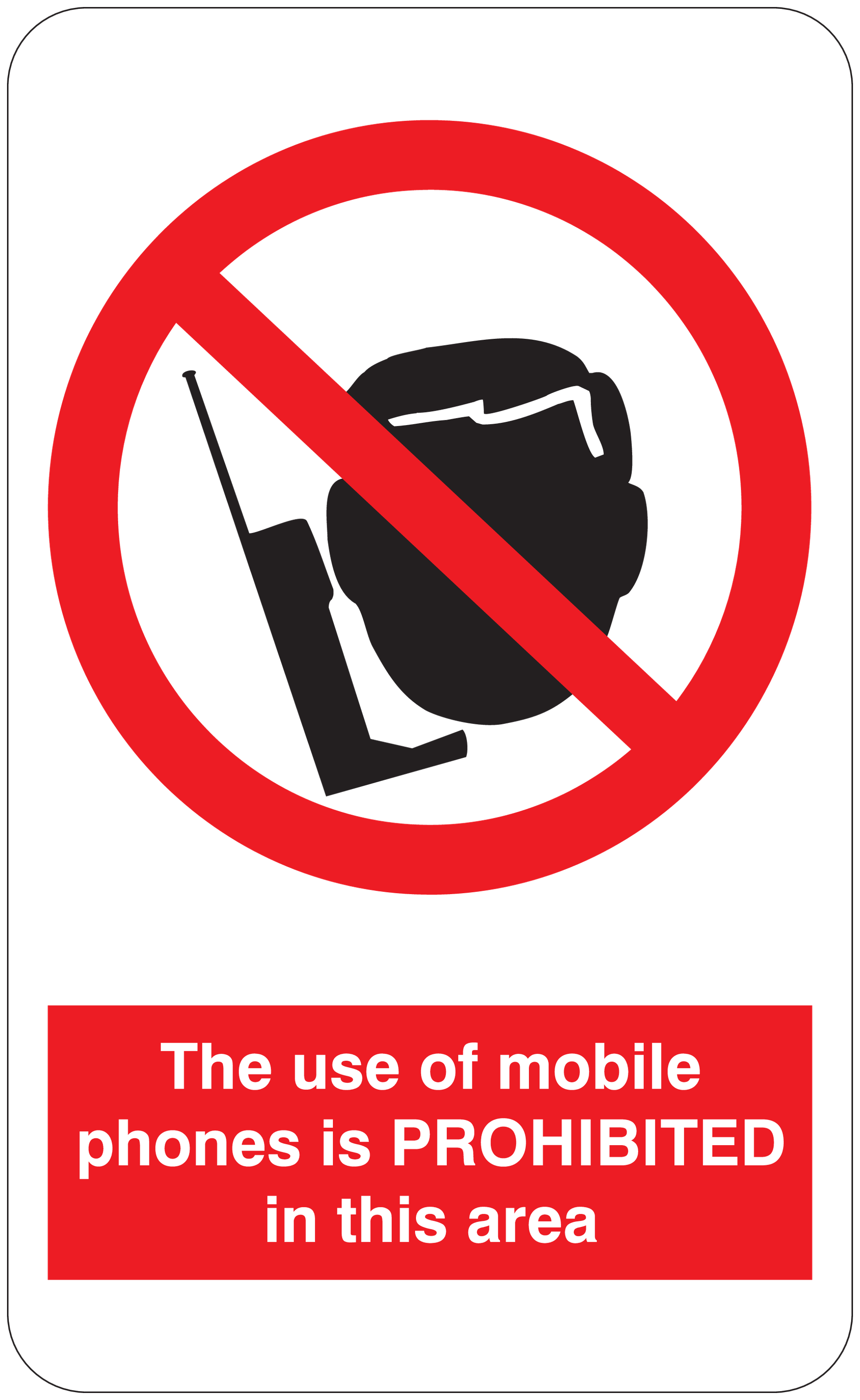 'Mobile phones are PROHIBITED in this area' safety sign sticker with no-phone icon