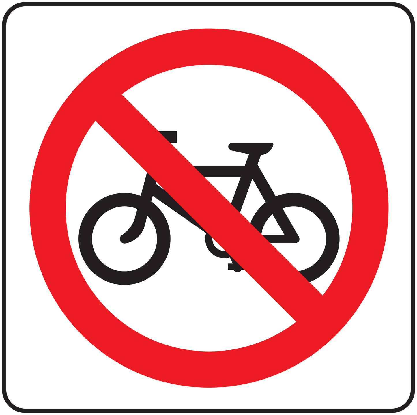 Safety sign sticker with red circle and slash over a bicycle symbol