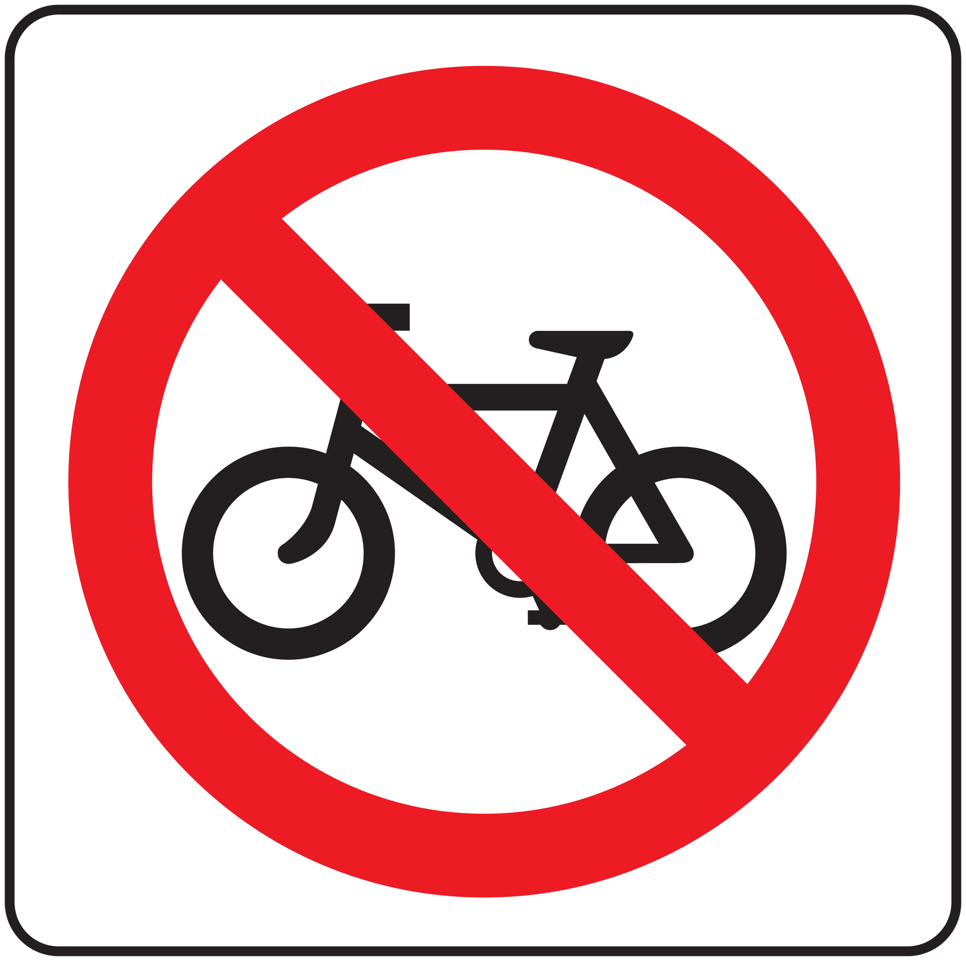 Safety sign sticker with red circle and slash over a bicycle symbol