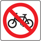 Safety sign sticker with red circle and slash over a bicycle symbol