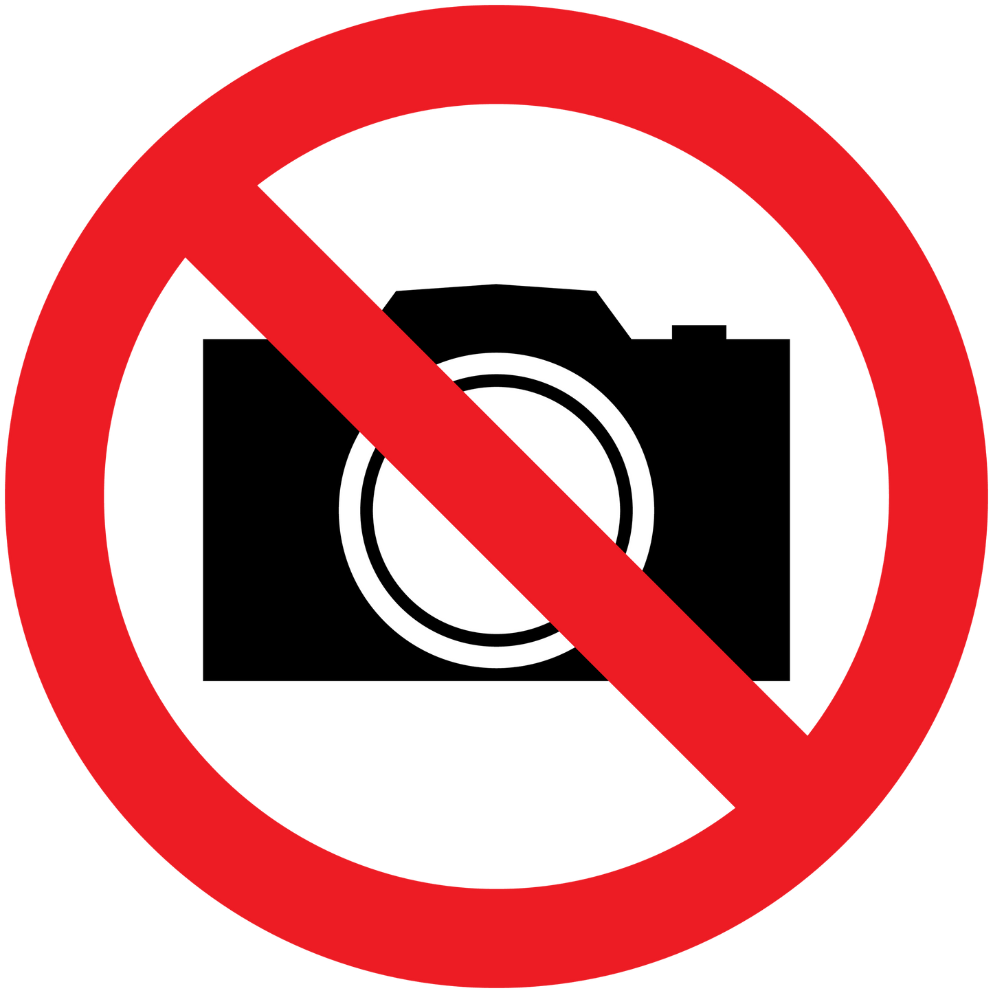 Safety sign sticker with red slash over camera icon, prohibition symbol