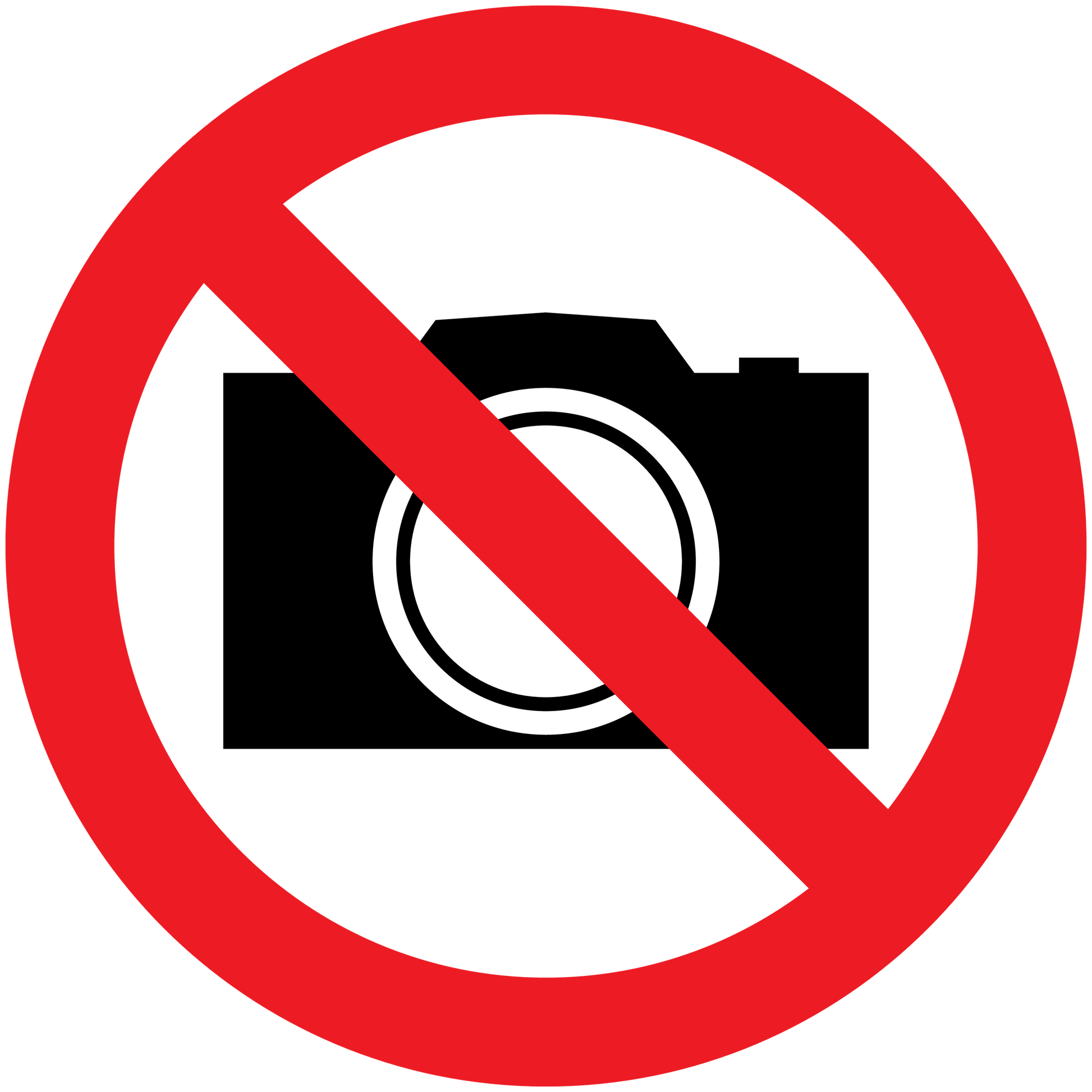 Safety sign sticker with red slash over camera icon, prohibition symbol