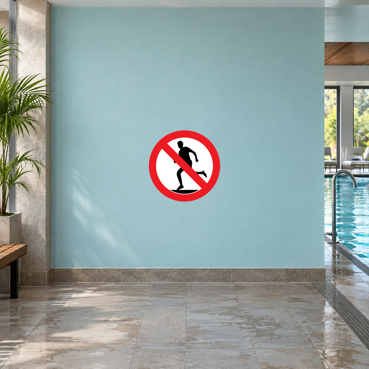 No safety sign sticker with red circle and slash over person icon