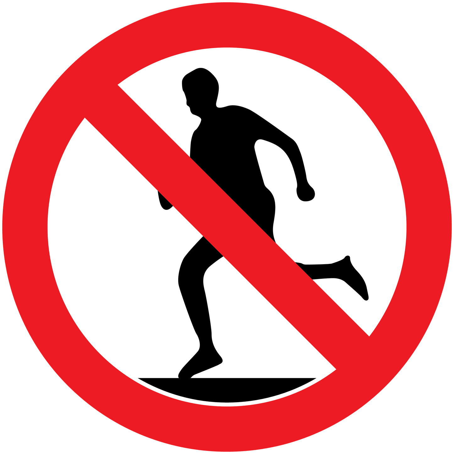 Safety sign sticker with red no-walking symbol and barred silhouette