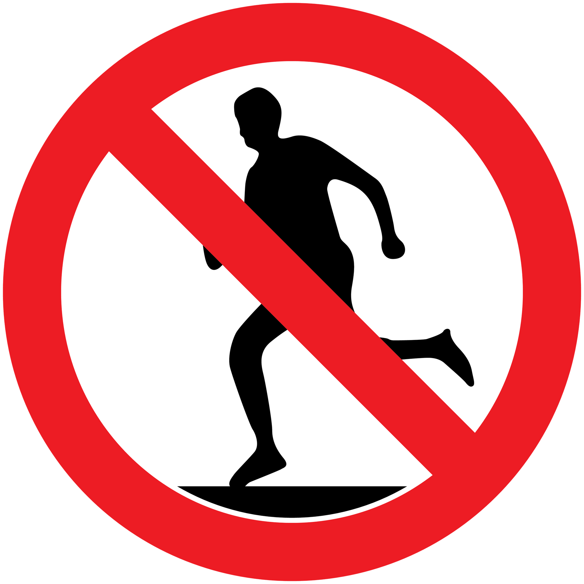 Safety sign sticker with red no-walking symbol and barred silhouette
