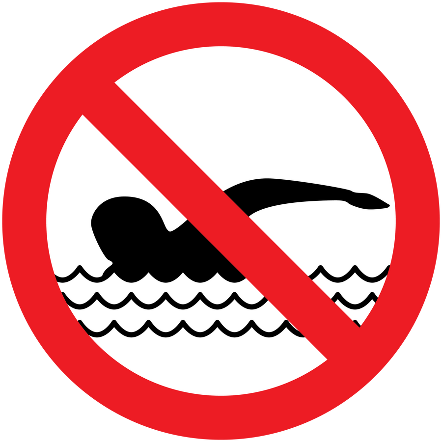 Safety sign sticker: no swimming symbol with red circle and diagonal slash