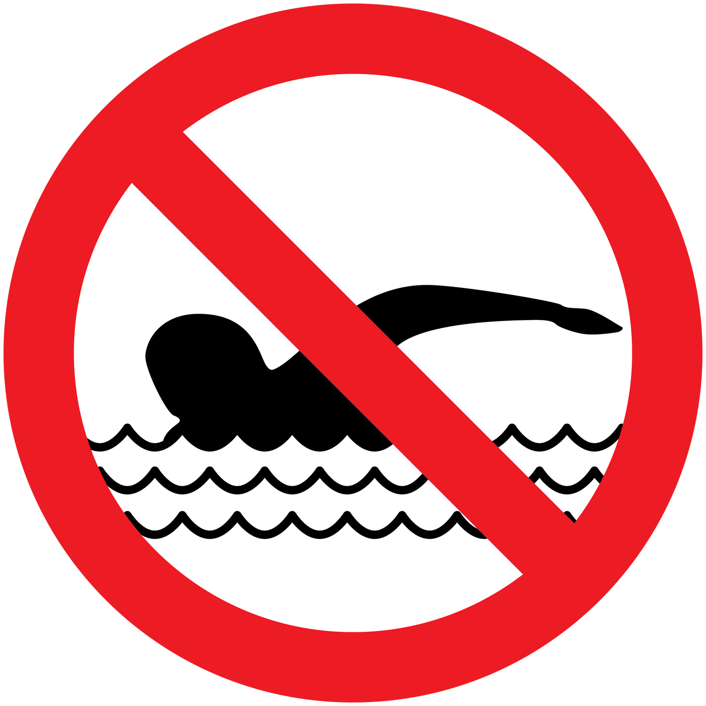 Safety sign sticker: no swimming symbol with red circle and diagonal slash