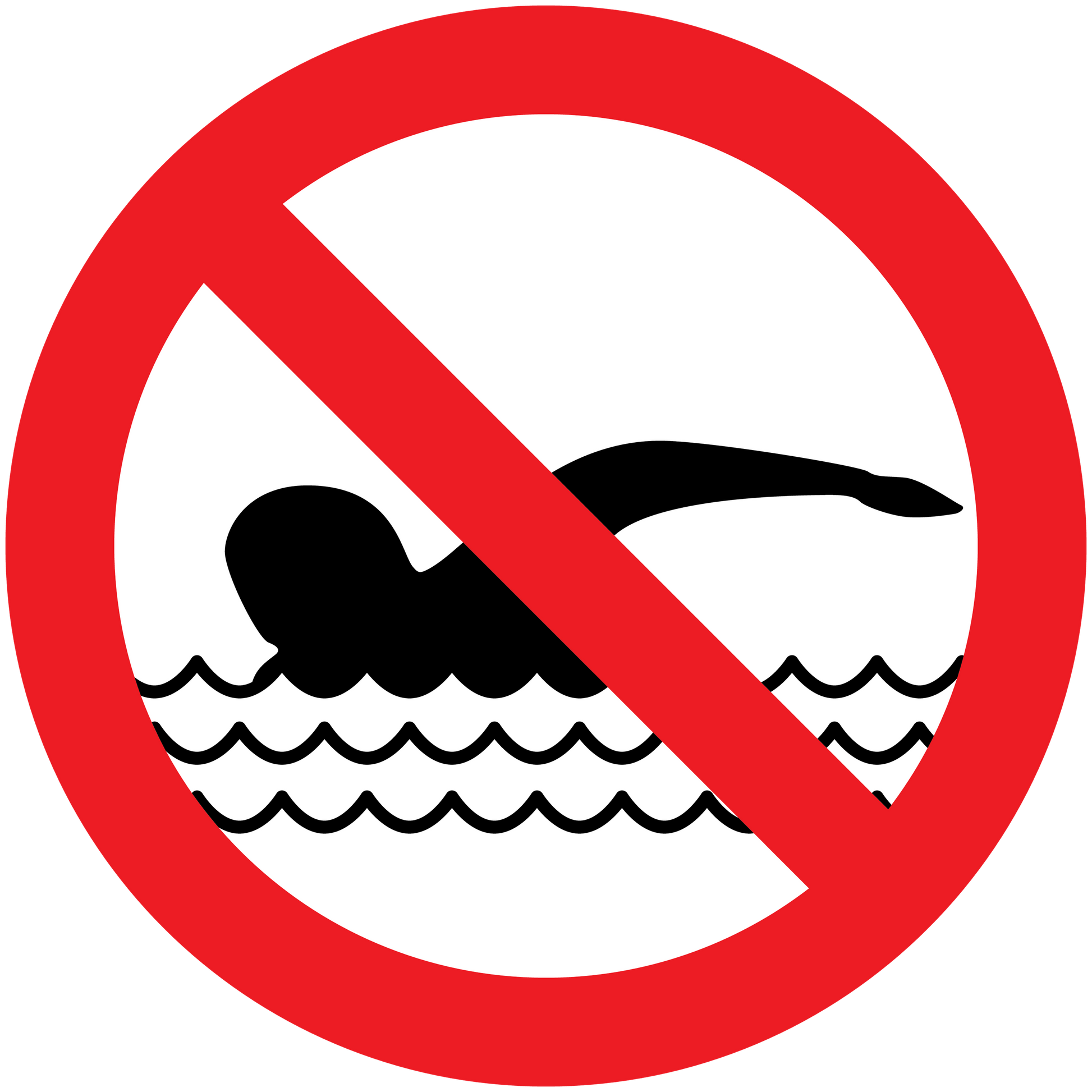 Safety sign sticker: no swimming symbol with red circle and diagonal slash