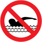 Safety sign sticker: no swimming symbol with red circle and diagonal slash