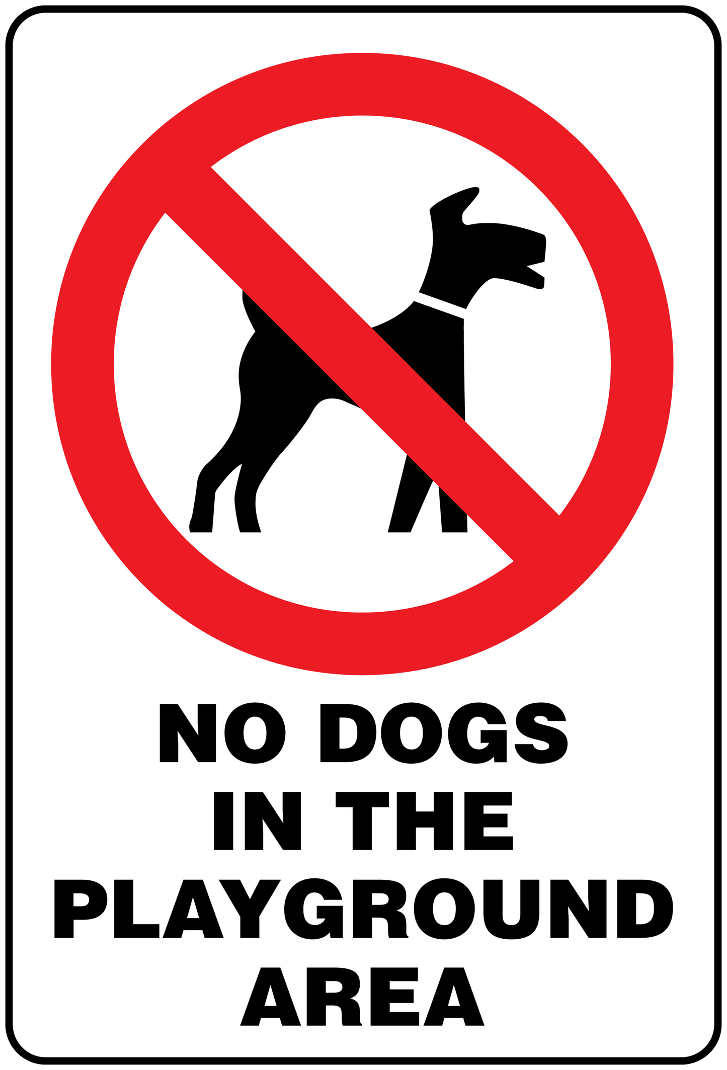 No Dogs in the Playground sign sticker with red circle slash and dog icon
