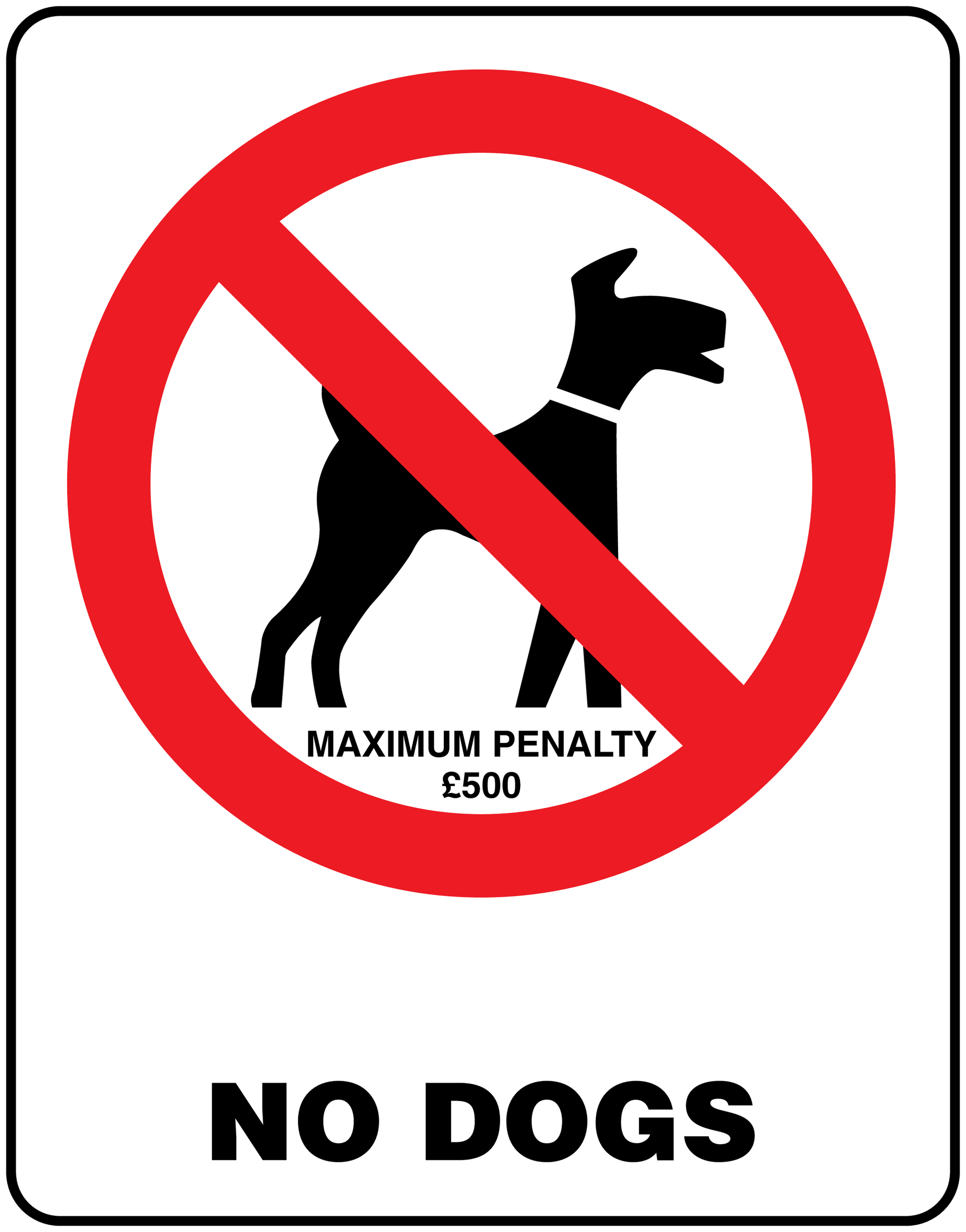 No Dogs sign sticker with red prohibition circle, dog icon, and “NO DOGS” text