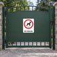 Square dog warning sticker: red no symbol and 'NO FOULING' text
