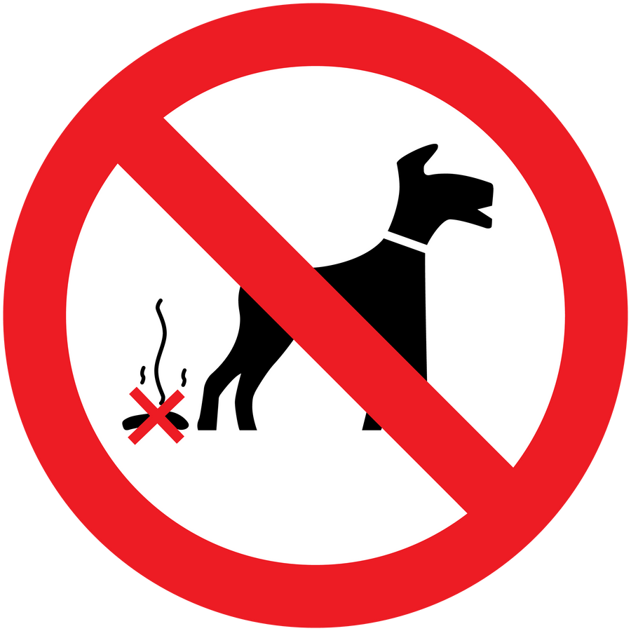 No dogs sign sticker with red prohibition circle over a dog and bone icon