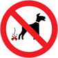 No dogs sign sticker with red prohibition circle over a dog and bone icon