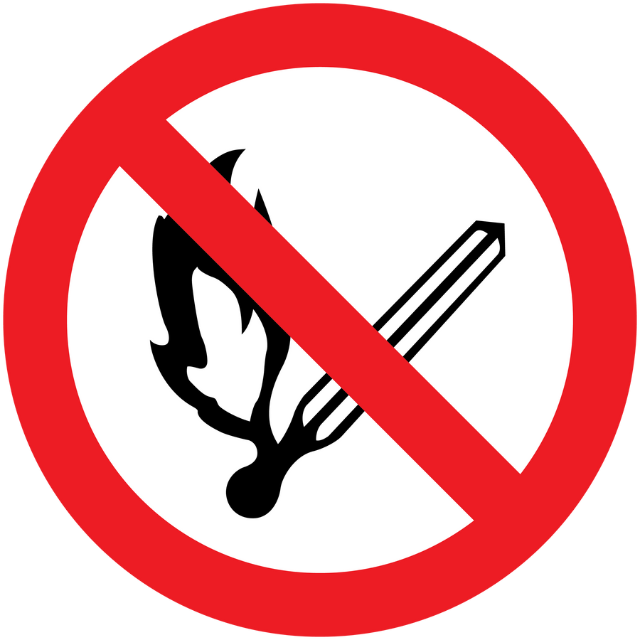 No smoking sign sticker: red circle with slash over flame and cigarette icon