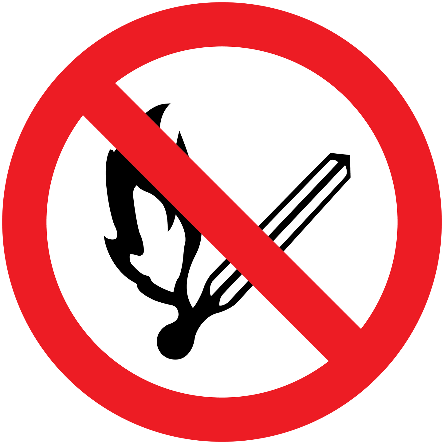 No smoking sign sticker: red circle with slash over flame and cigarette icon