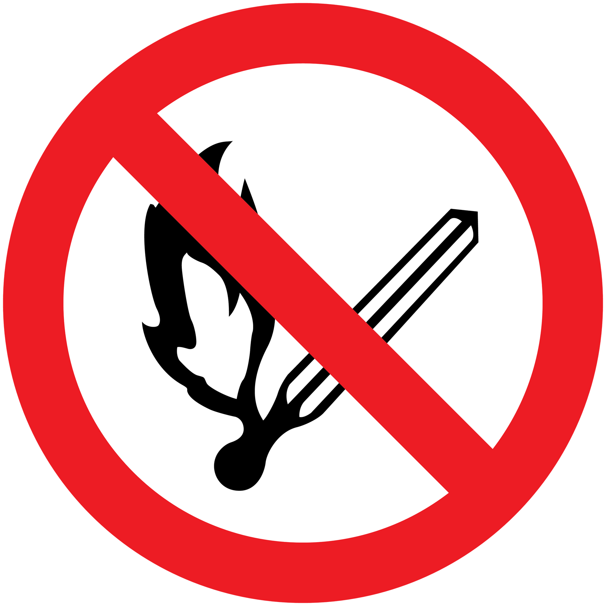 No smoking sign sticker: red circle with slash over flame and cigarette icon