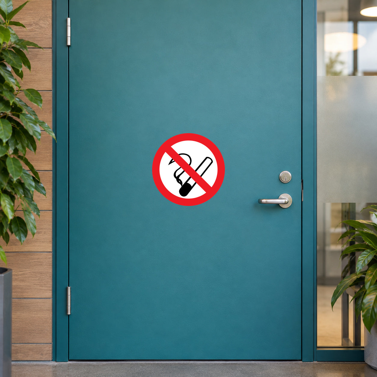 No smoking sign sticker with red circle and crossed cigarette symbol