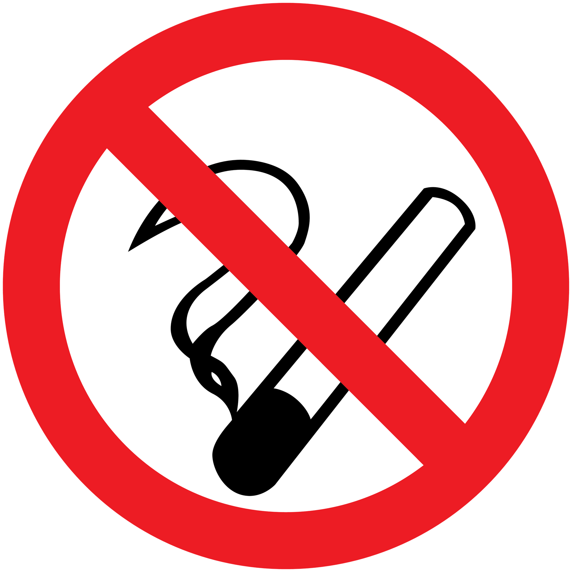 No smoking sign sticker with red circle slash over cigarette icon