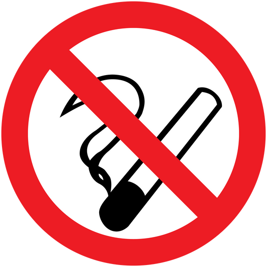 No smoking sign sticker with red circle slash over cigarette icon