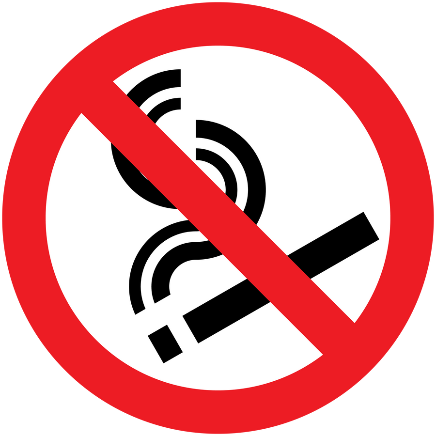 No smoking sign sticker with red prohibition circle and crossed cigarette icon